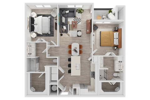 Floor plan for 2 beds, 2 baths, 1164 sqft